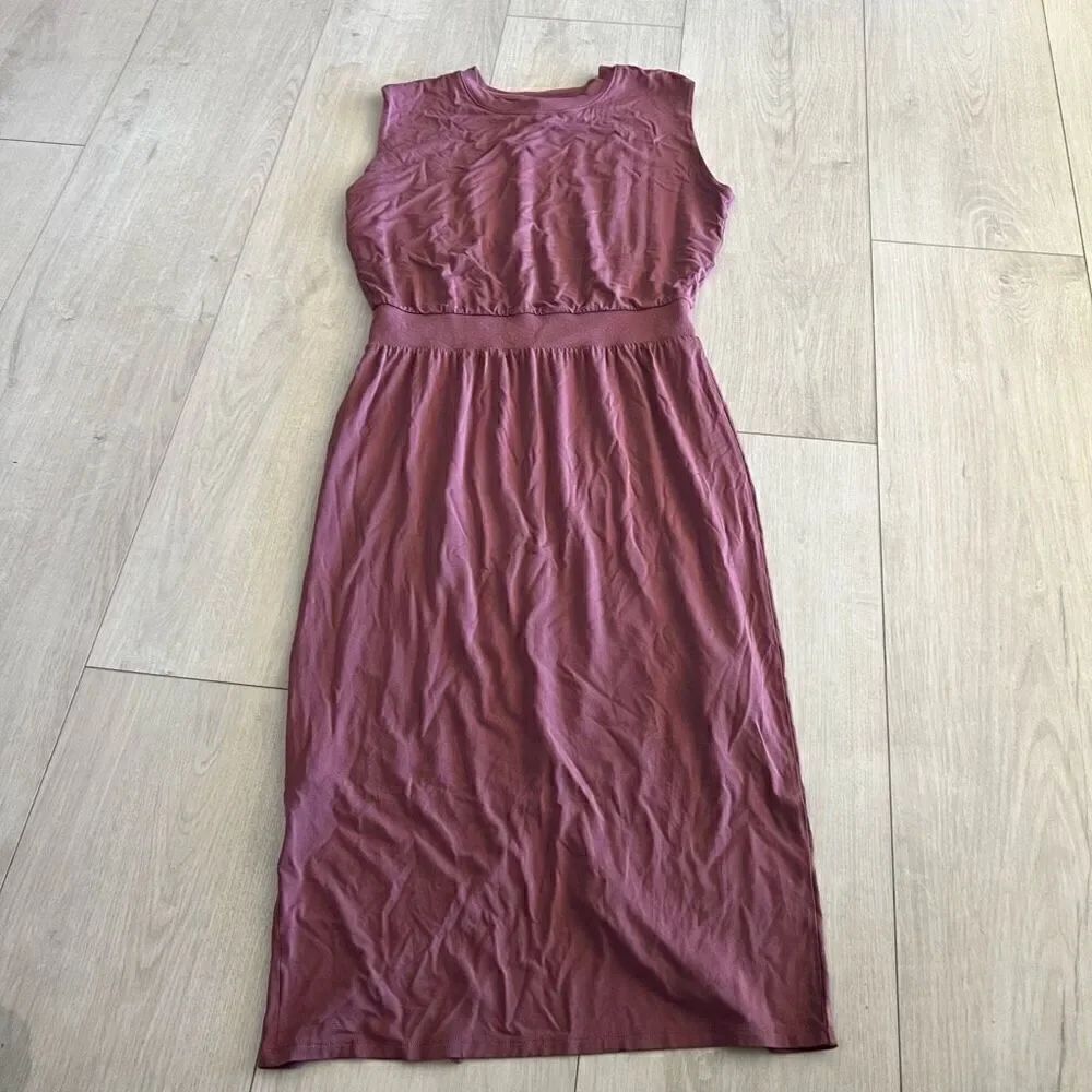 Athleta Santorini Cinch Knit Midi Dress Dusty Rose Pink Size s
